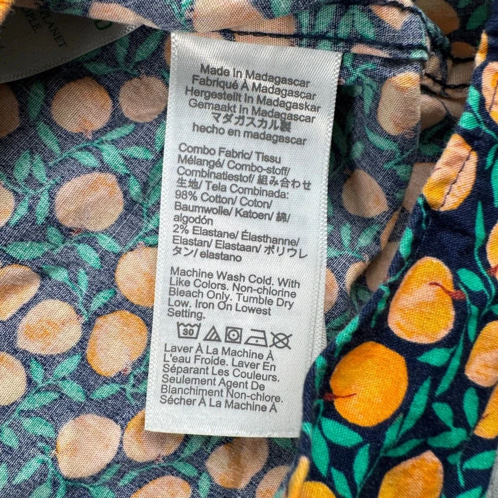 J.Crew Shirt Mens Large Flex Washed Slim Navy Blue Peach Fruit Print
